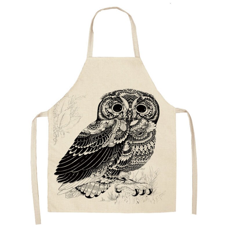 1 stuk uil hert dier keuken chef schort voor volwassenen katoenen linnen slabbetjes huishoudelijke schoonmaak schort thuis koken schorten 53*65cm: 2wq- wql 0079-12