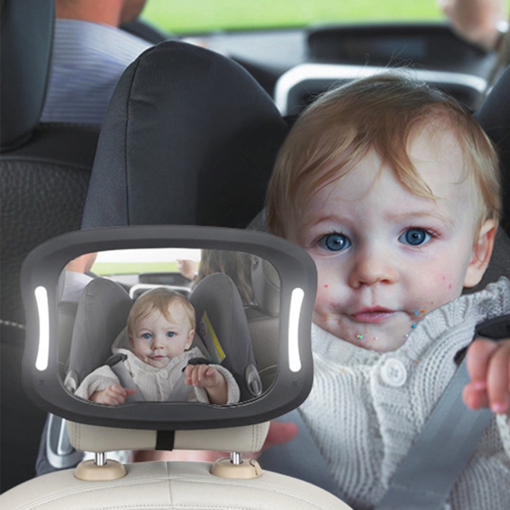 Autostoel Achteruitkijkspiegel Baby Bekijken Spiegel Remote Led Verlichting Achteruitkijkspiegel Acryl Abs 360 Graden Rotatie