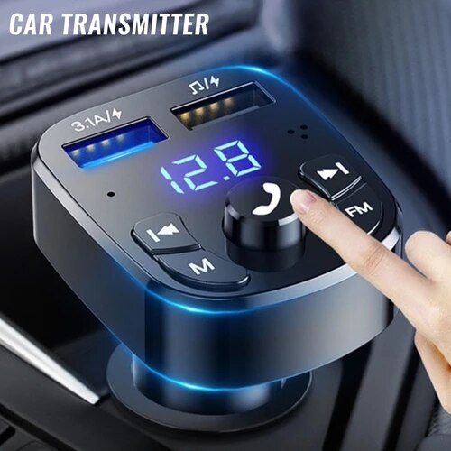 Auto-freisprecheinrichtung mit 5.0 fm sendern, bluetooth-kompatibel,  mp3 modulatoren, freisprech-audioempfängern und 2 usb-schnellladegeräten