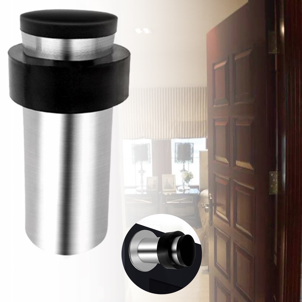 Stainless Steel Home Door Stopper Floor Protectors Furniture Bathroom Buffer Cylinder Rubber Wedge Glass Fixing Tool Punch Free