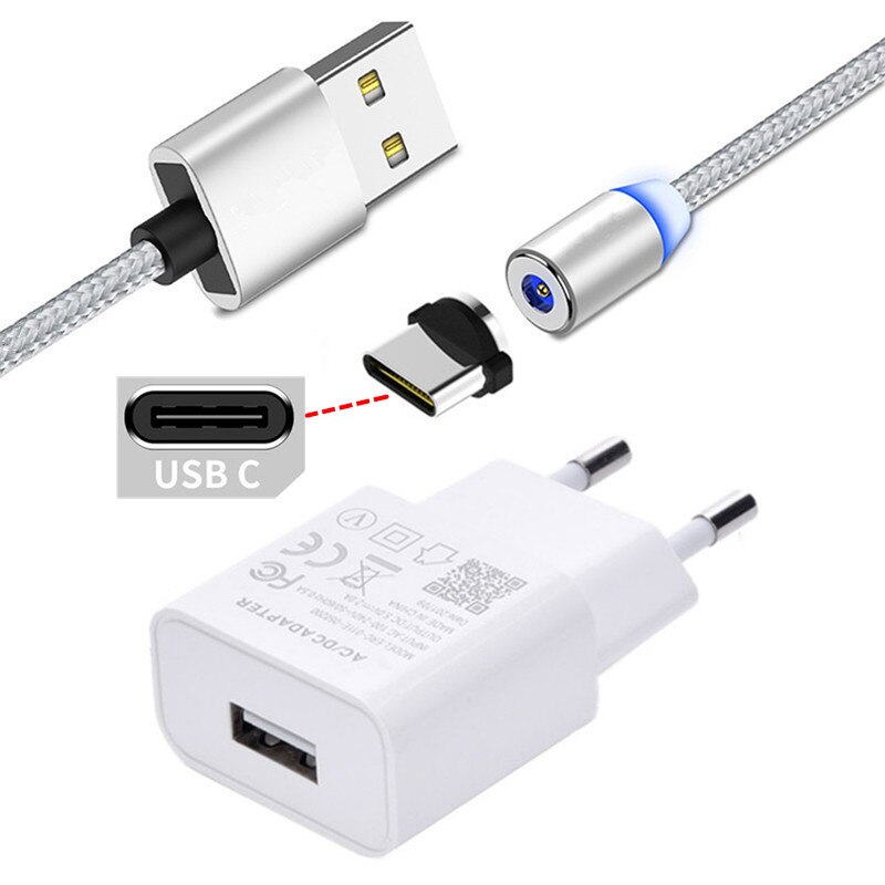 Magnético tipo C Cable de carga USB Honor 9X 20 10 rápido cargador de teléfono para Samsung S8 Huawei P20 lite amigo 20 10 9 P30 Pro Oppo Reno: EU charger and cable