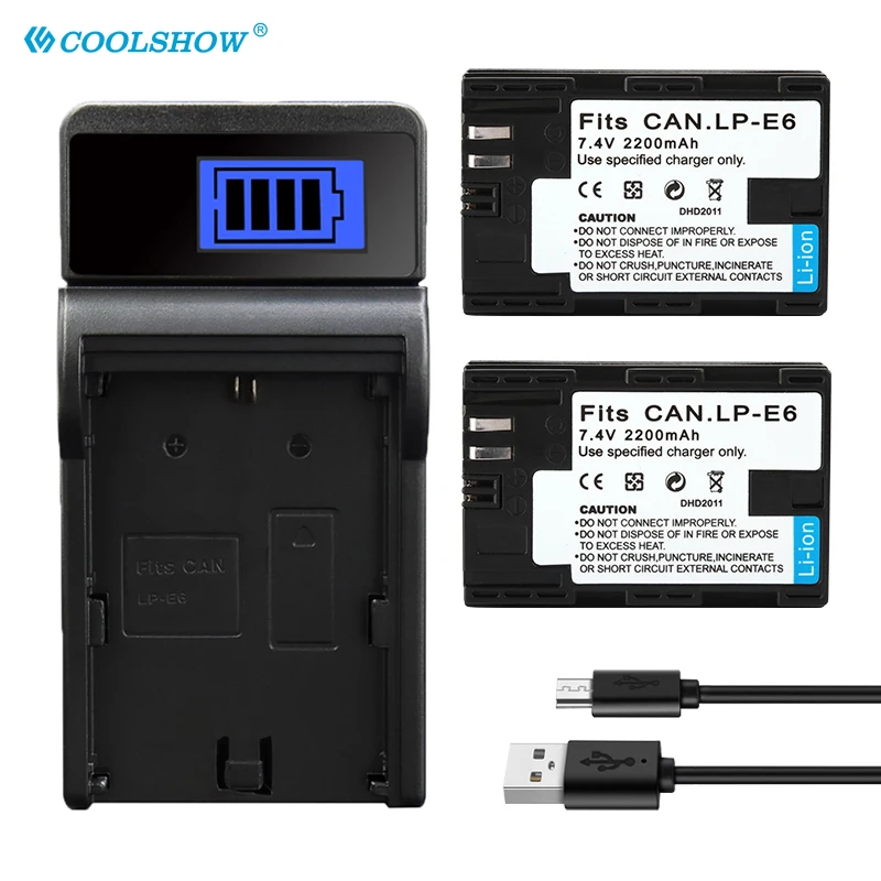 LP-E6 LP E6 cargador de batería para Canon EOS 5DS 5D 6D 7D 60D 60Da 70D Mark II Mark III 80D XC10 DSLR LPE6 2200mAh baterías