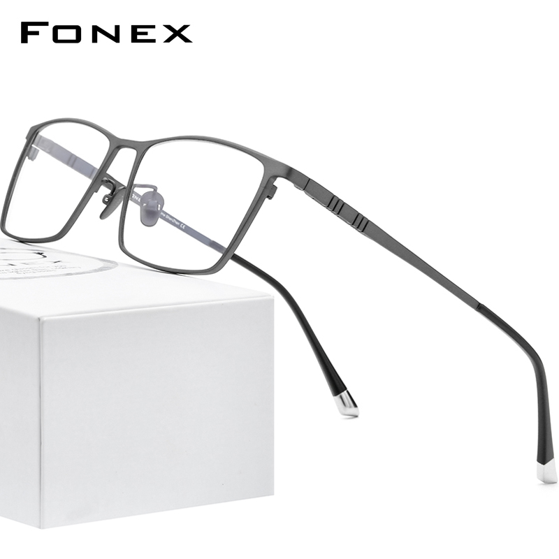 FONEX Pure Titanium Eyeglasses Frame Men Square Eyewear Male Classic Full Optical Prescription Glasses Frames F85641: Gray