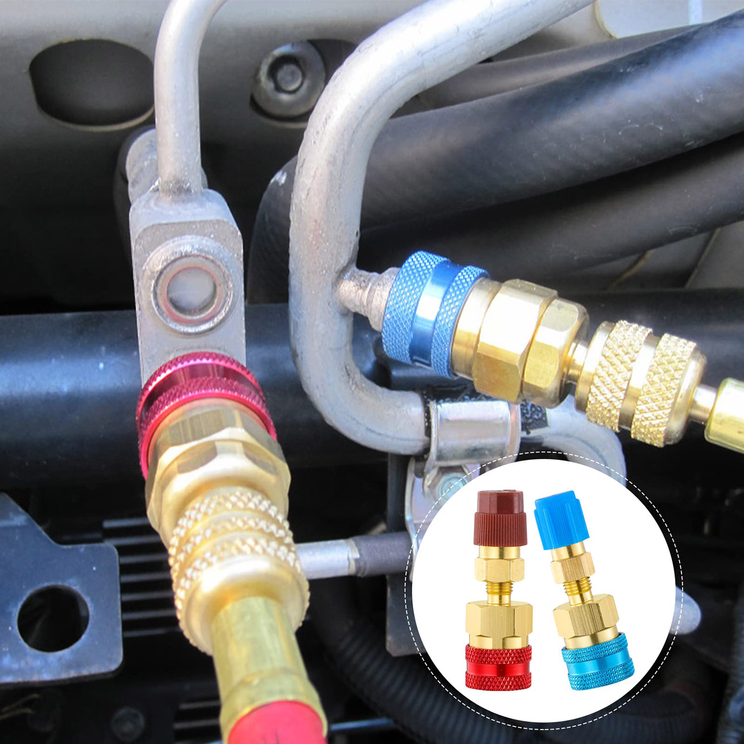 R1234YF Quick Coupler Adapter R1234YF Refrigerant Quick Couplers Kit,R1234YF to R134A Hose Adapter High and Low Side