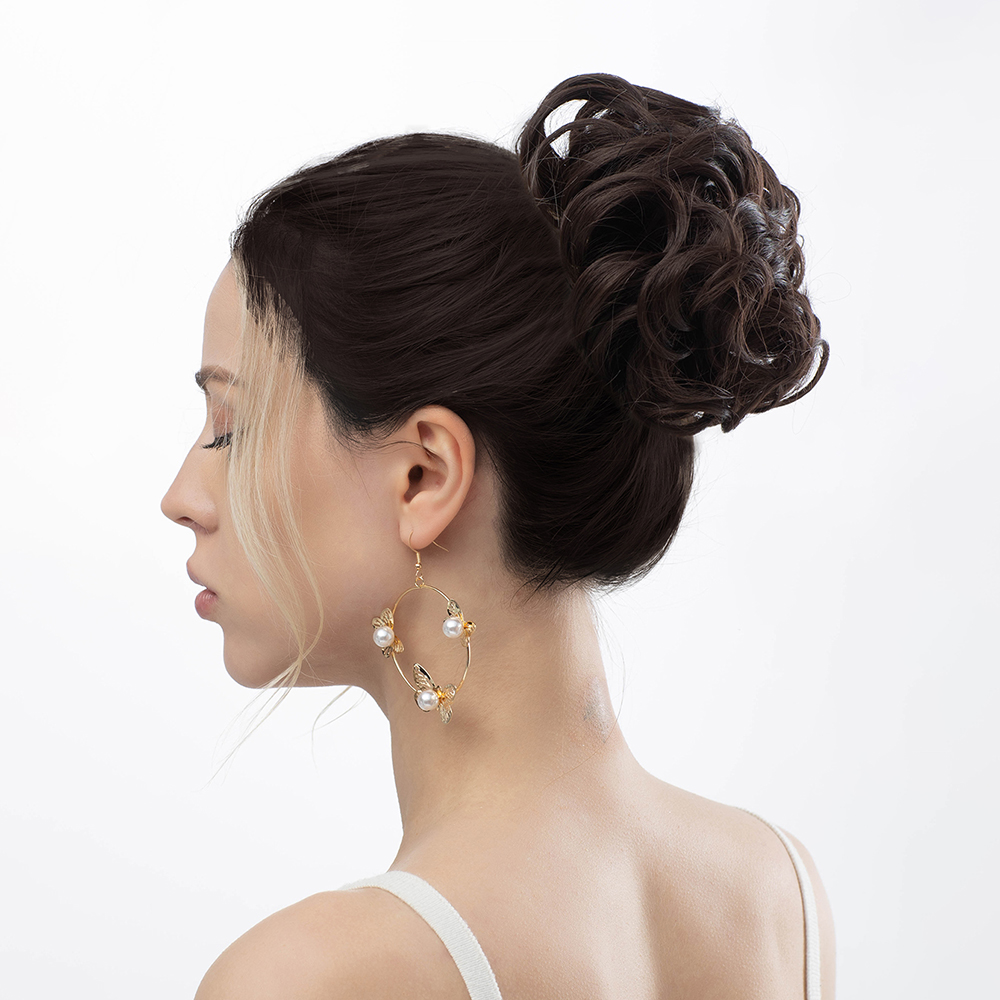 Extensiones de moño de pelo sintético para mujer, coleteros de pelo rizado desordenado, moño negro, Donut, piezas Updo para uso diario en fiestas: #6