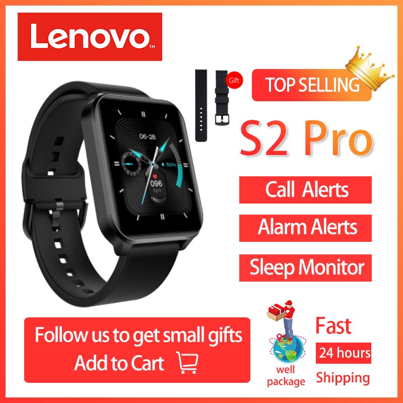 Lenovo S2 Pro Smartwatch 1.69'' HD Screen Temperature Waterproof Fitness Heart Rate Monitor Sleep Monitoring Multi Language