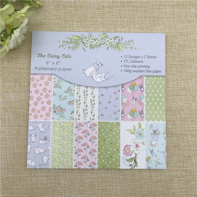 24 feuilles 6 "X 6" le chat fou à motifs papier Scrapbooking paquet de papier à la main artisanat papier artisanat fond pad