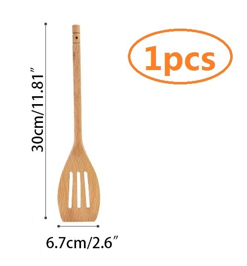 Utensilios de cocina de madera de haya Natural, 30cm, herramientas de cocina, cuchara de madera, pala, servidor de espagueti, ranurado: 1x slotted turner