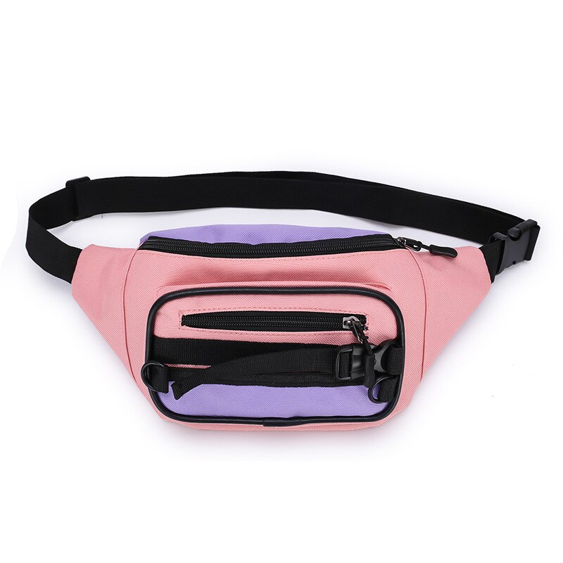 Riñonera de doble capa para mujer, bolso de cintura con parche de lona, bandolera de hombro para el pecho, riñonera de plátano: Pink Waist pack