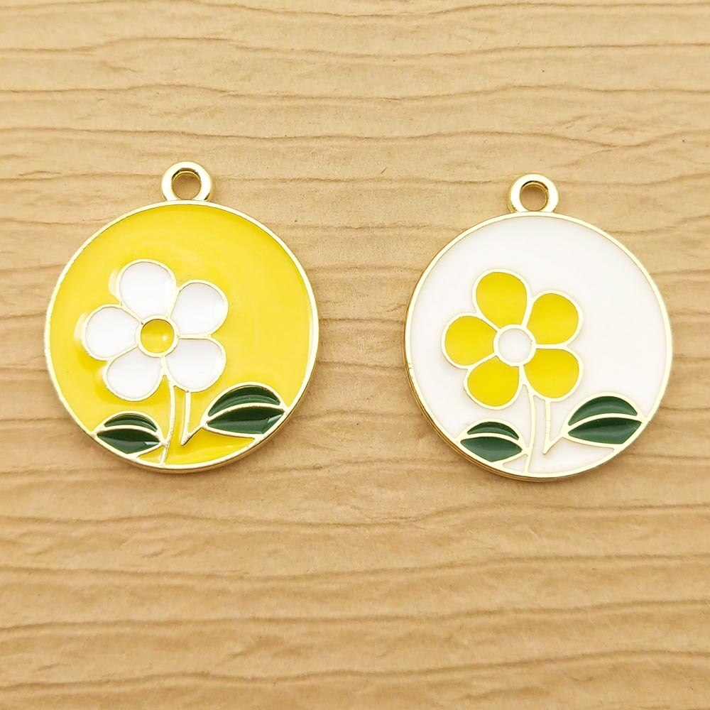 Pingente de flor esmaltada 20x22mm, pingente para fazer joias, brinco de moda, pulseira de pingente, charmoso de colar com 10 peças