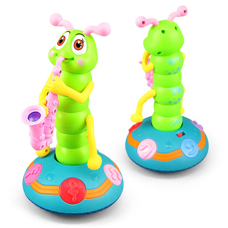 Lustige Elektrische Tanzen Saxophon Raupe Mit LED Taschenlampe Musik Spielzeug für freundlicher Dreh Baby Spielzeug Spiel Spielzeug Weihnachten