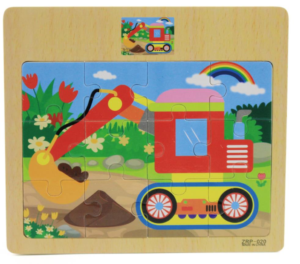 15x17cm Formato Animali di Legno E Auto Puzzl Puzzle Bordo di Giocattoli Per Bambini di Educazione Precoce Interessante Puzzle Di Legno Del Giocattolo: excavator