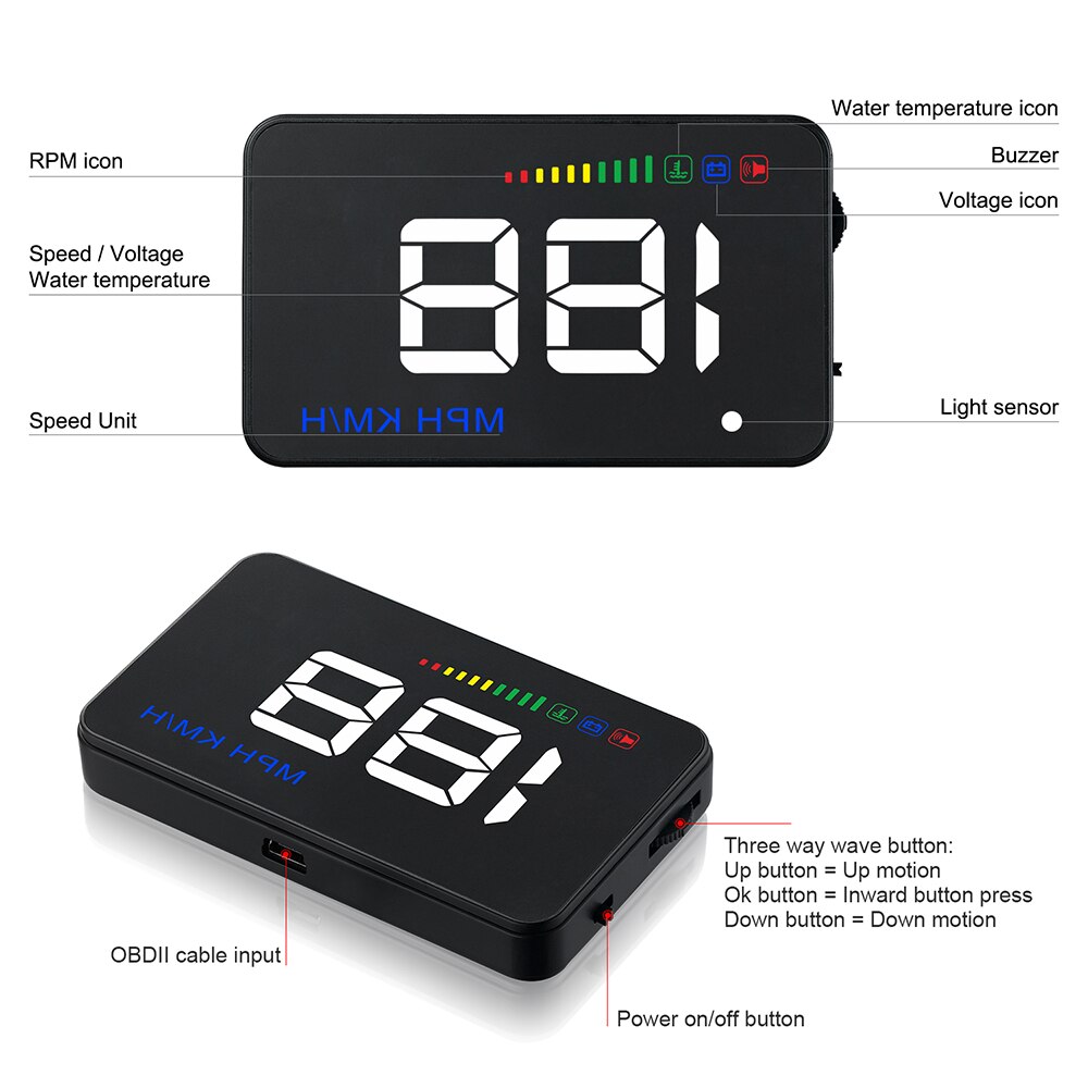 A500 Head Up Display Auto Km/H Mph Auto Elektronica OBD2 Hud Voorruit Projector Grote Fond Koelvloeistof Temp
