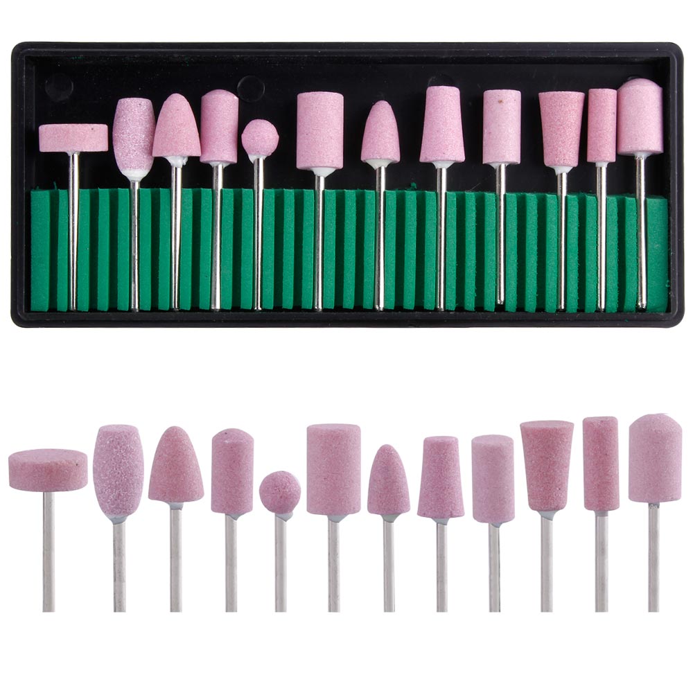 Juego de brocas para manicura, Set de 12 unidades de cabezales de pulido de uñas, limas para manicura y pedicura, en color rosa