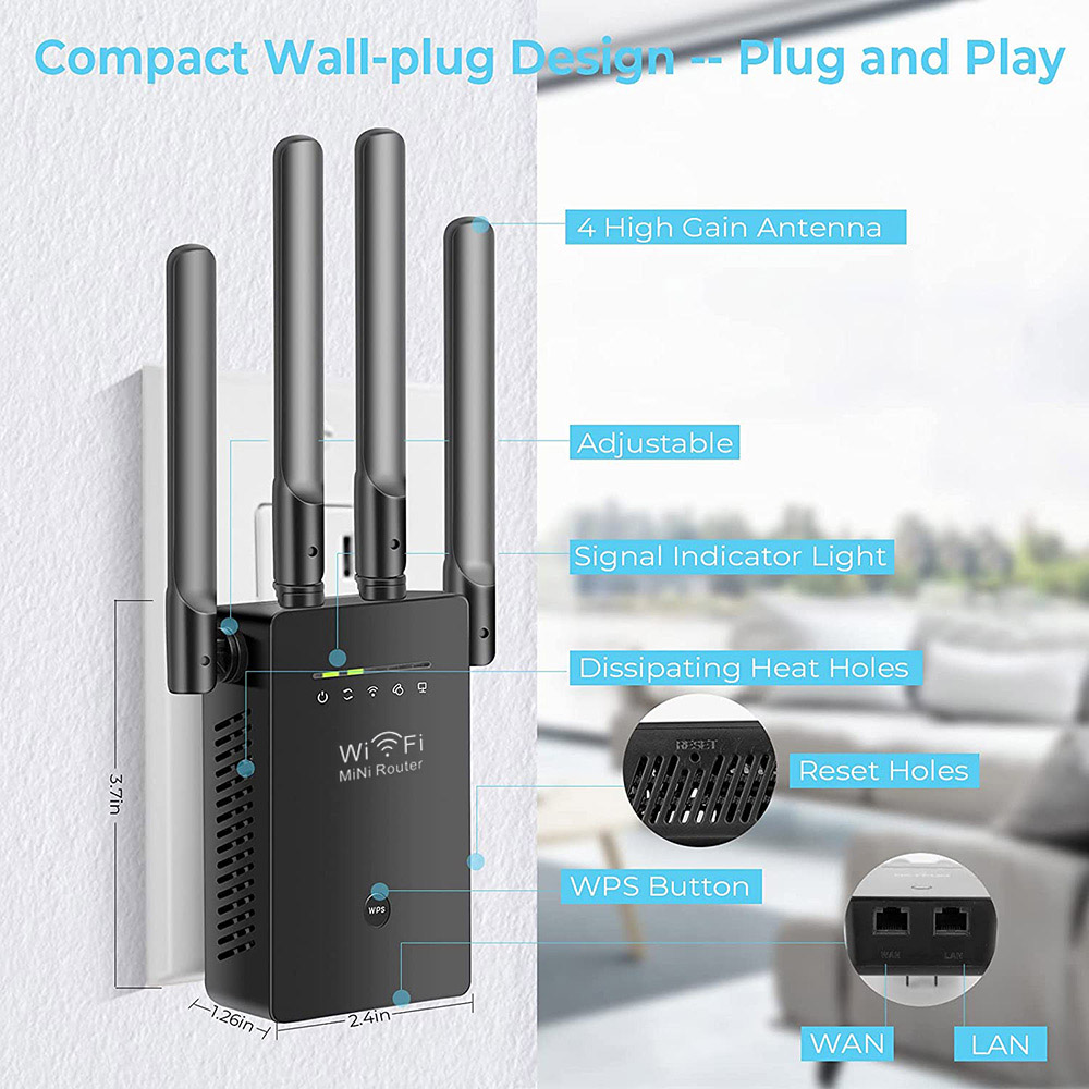 5Ghz Wifi Repeater Wireless Wi-Fi Booster 1200Mbps Wifi Amplifier 802.11AC Router 2.4G Signal Long Range Extender