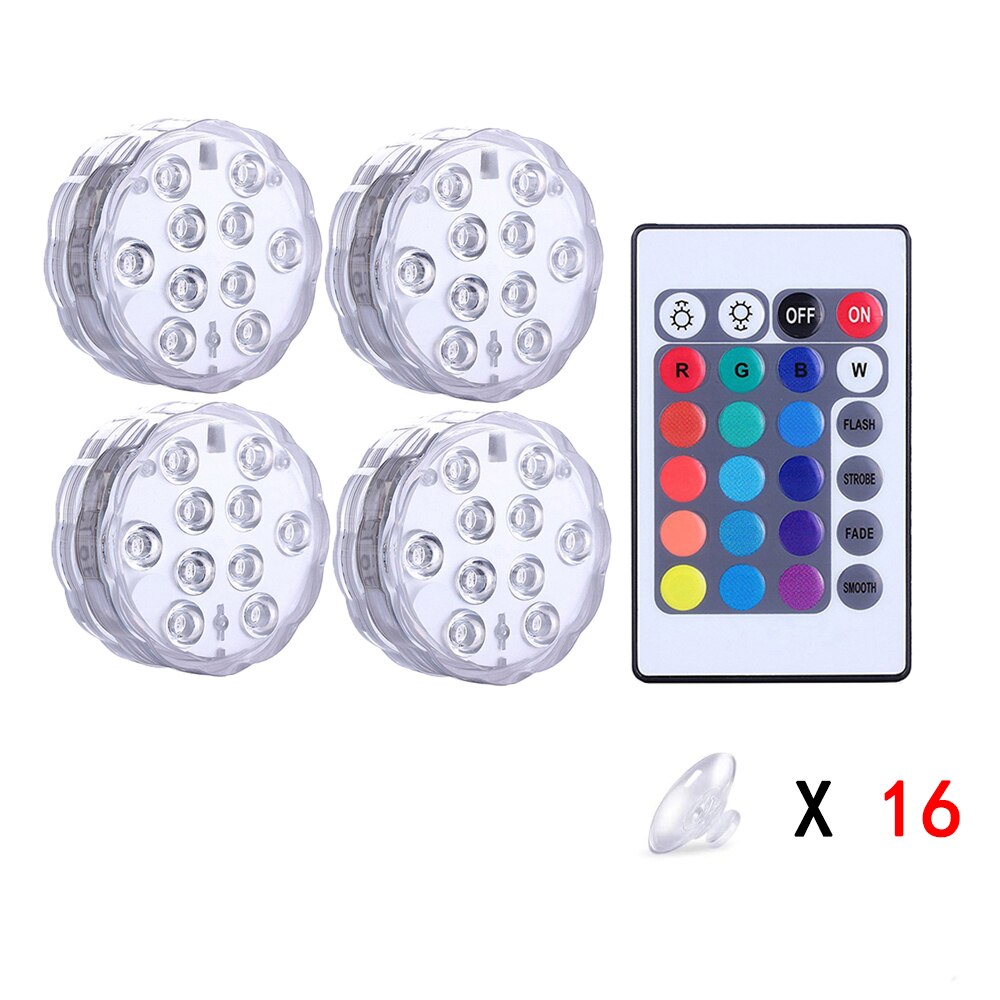 10 Led Submersible Lights IP68 Waterproof Remote Controlled RGB Battery Operated Underwater Night Lamp for Party Decoration: 1 controller 4 Lamp