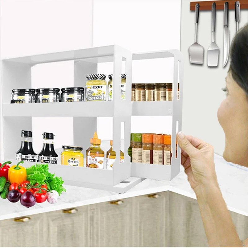 Kitchen Spice Organizer Double Layer Rotating Storage Shelf Slide Kitchen Cabinet Cupboard Shelves Kitchen Storage Rack
