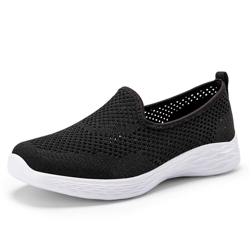 Platform sneakers dames platte zool hardloopschoenen mesh ademende dames sport loafers lichte schoenen dames: Zwart / 8