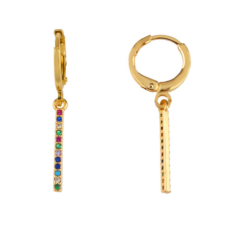 Peri'sBox 5 Designs Colorful Lightning Small Hoop Earrings CZ Stone Long Bar Geometric Earrings for Women Circle Dainty Earrings: D