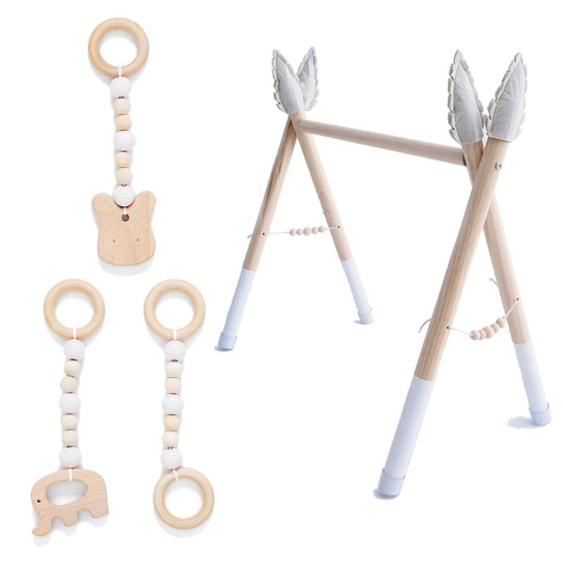 1Set Nordic Style Baby Gym Play Nursery Sensory Ring-pull Toy Wooden Frame Infant Room Toddler Clothes Rack Kids Room H05C: W