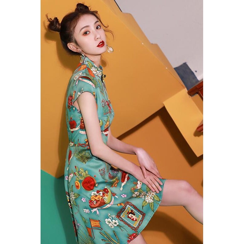 and improved cheongsam print dress chinese traditional dress for women cheongsam
