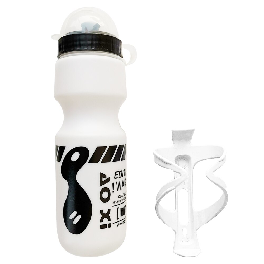 Botella de bebida de agua de bicicleta de montaña de 750ML + soporte de jaula para deportes al aire libre botella de agua portátil de plástico: White