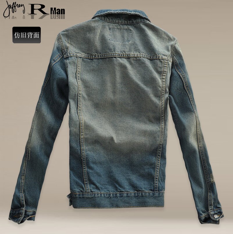 pure cotton men's denim jacket lapel casual denim jacket men's non-cross denim jacket men's fitted jacket