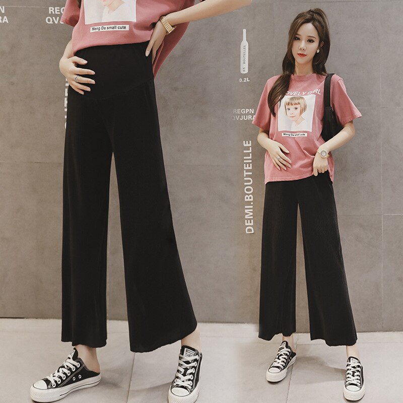Maternity Trousers Spring Summer Clothes Pregnant Women Wide-leg Trousers Thin Loose Pleated Maternity Casual Trousers
