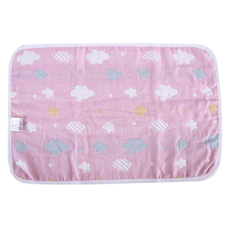 Printed Baby Pillow Towel Cotton Five-layer Gauze Children's Towel Cotton Pillow Towel Sweat-Absorbent Breathable: PINK CLOUD