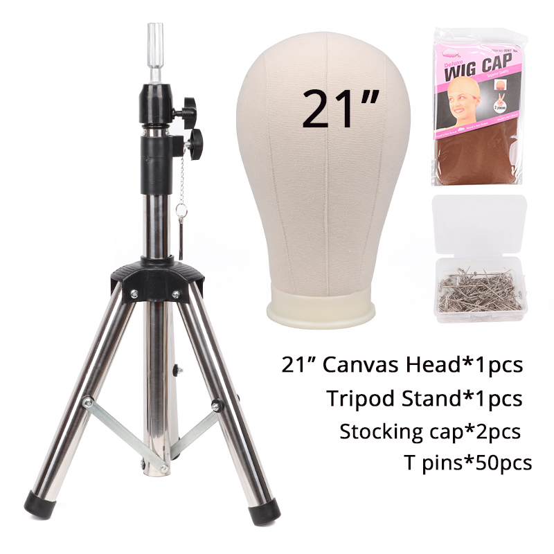 Support de trépied de perruque réglable et tête en toile 21 à 25 pouces, accessoires de perruque, affichage tête de style, outils professionnels de fabrication de perruque: 21inch Silver