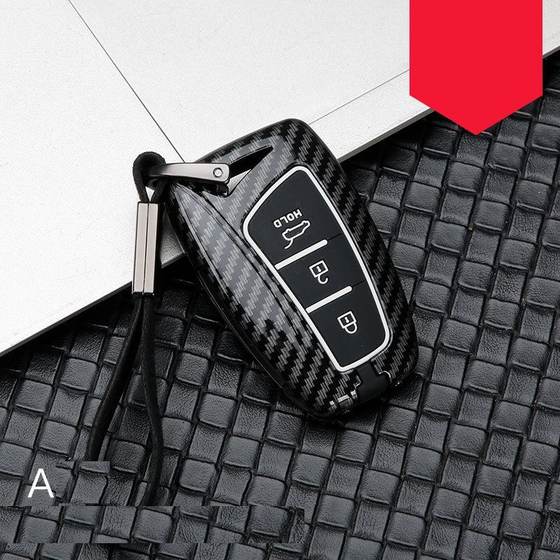 Kulstoflegering + silikone bilnøglertaske til hyundai santa fe grand ix45 centennial genesis fjernbetjening shellcover nøgleringstaske: En carbon black