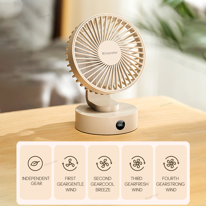 Mini ventilador de sobremesa silencioso de gran potencia de viento Ventilador inalámbrico recargable de 5 velocidades Ventilador pequeño con pantalla para estudiantes de oficina