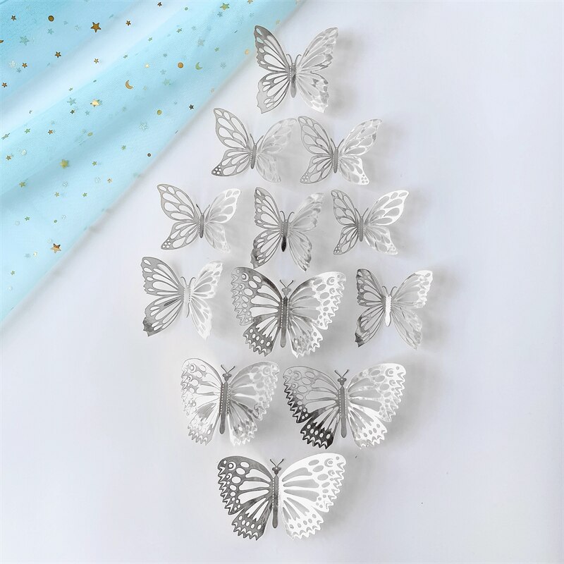 12 Stuks Vlinder Gelukkige Verjaardag Cake Topper Party Wedding Decor Cake Insert Vlag Verjaardag Topper Diy Bakken Cake Decorating Gereedschap: 12pcs-D-Silver