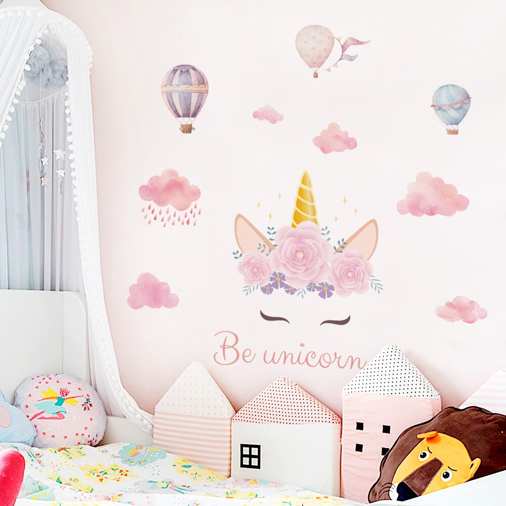 Unicorn väggdekaler, enhörning väggklistermärke dekor med hjärta blomma födelsedag jul pojkar flickor barn sovrum dekor barnkammare