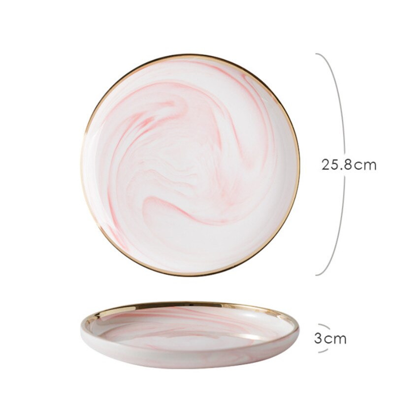 Pink Gray Marble Ceramic Dinner Dish Plate Rice Salad Noodles Bowl Soup Plates Dinnerware Home Tableware Kitchen Cooking Tools: Shallow plate L A