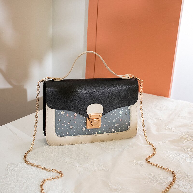 Mini bolso cuadrado pequeño para mujer, bandolera de mensajero con lentejuelas de estrella de , bolso de mano, Rosa: B