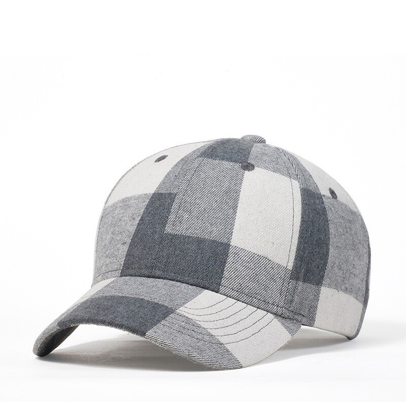 Casual Plaid Print Baseball Cap Soft Cotton Blend Checked Print Outdoor Hat Cap Adjustable Snapback Baseball Cap: C08