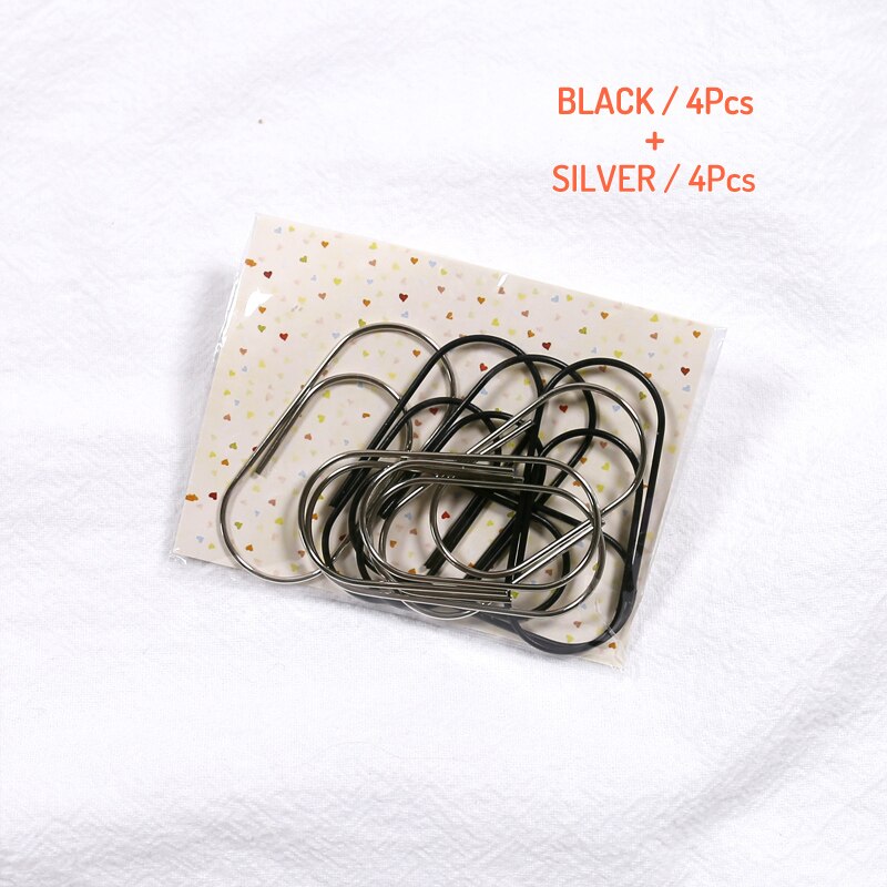 8Pcs Ins Stijl Planner Papier Clips 50Mm Leuke Metalen Materiaal Bladwijzers Voor Boek Tijdschriften Briefpapier School Kantoorbenodigdheden: Black-Silver
