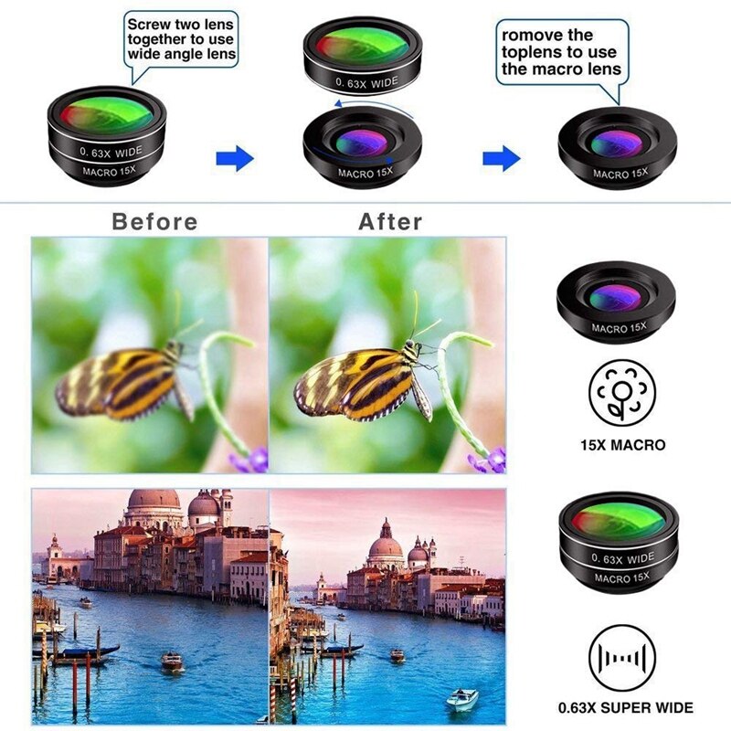 Telefoon Camera Lens, 9 In 1 Telefoon Lens Kit Voor X Xs Max 8 7 Plus Samsung S10 S10E S9 S8