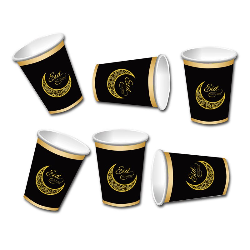 Ramadan koriste eid mubarak kertakäyttöastiat paperilautaset kuppi ramadan mubarak pöytäkoristeet muslimi islamilainen juhlasisustus: 6 kpl kuukuppi