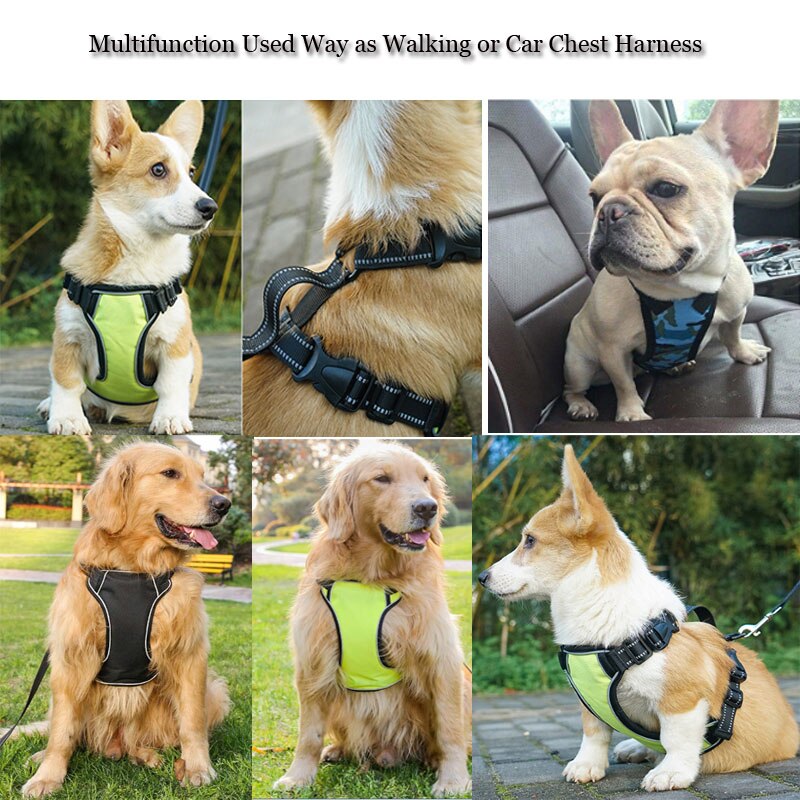 Hond Veiligheid Vest Harnas Hond Verstelbare Auto Veiligheid Mesh Harnas Reizen Riem Vest met Huisdier Autostoel Borst Riem leash Rope