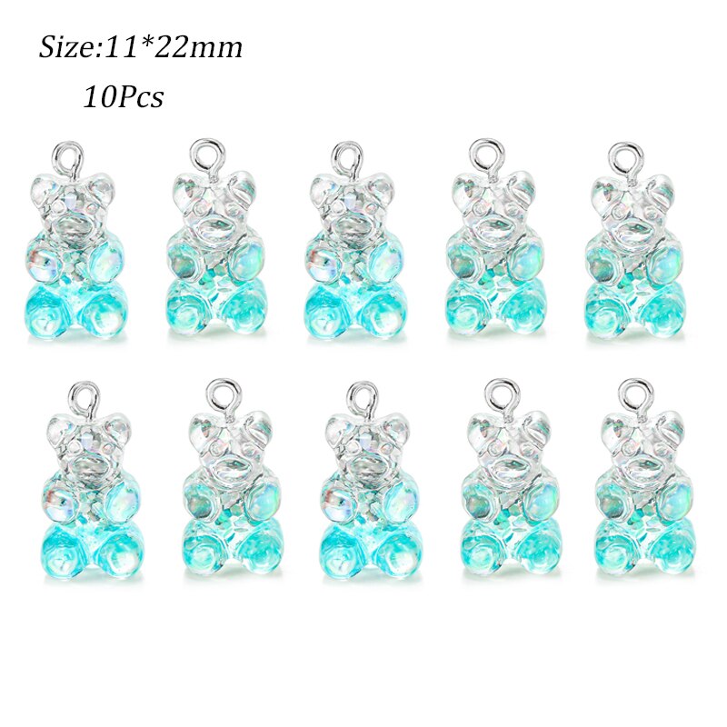 Schattige gummybeer hanger bedels voor ketting armband oorbellen sieraden doe-het-zelf bevindingen kristal kleur beren kerst 2.2 x 1.1cm: 10 stuks e