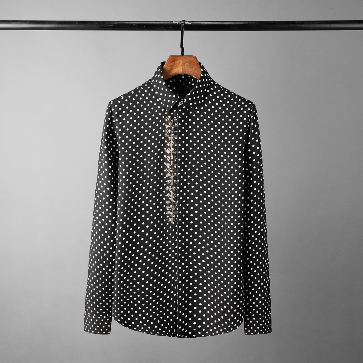 Minglu 100%  bomuldsskjorter til mænd luksus diamant langærmede polkaprikkede herre skjorter plus størrelse 4xl slim fit mænd til fest skjorter