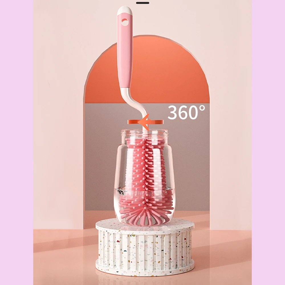 Set di strumenti per la pulizia da 360 gradi Tazza di vetro Lavaggio Spazzola pulita Spazzola per pulizia bottiglia in silicone da cucina Ciuccio per bambini Scrubber in paglia