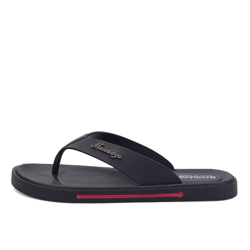 Sommar strand flip flops herr pu tofflor herr svarta lägenheter sandaler herr gummi halkfria badrumsskor chanclas hombre x -183: Svart / 9.5