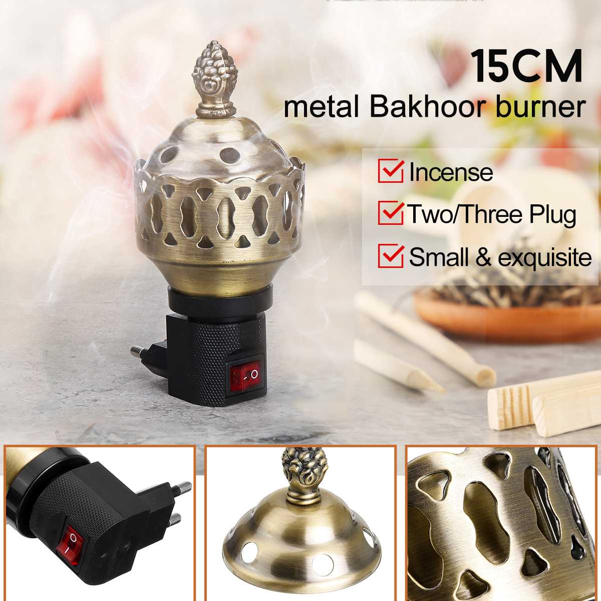 Wiht UK/EU Plug Portable Mini Electric Bakhoor Burner Incense Metal Burners Square Pearl incense electric incense burner