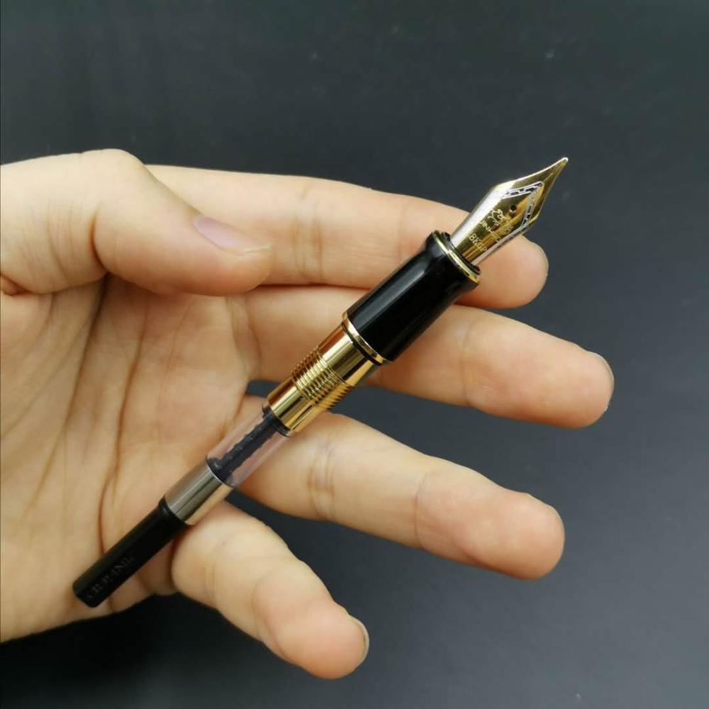 Jinhao 10 Press Vulpen met Doos, Mat Zwart Chroom Intrekbare Middelgrote Penpunt met Inkt Converter Set (Clip Versie