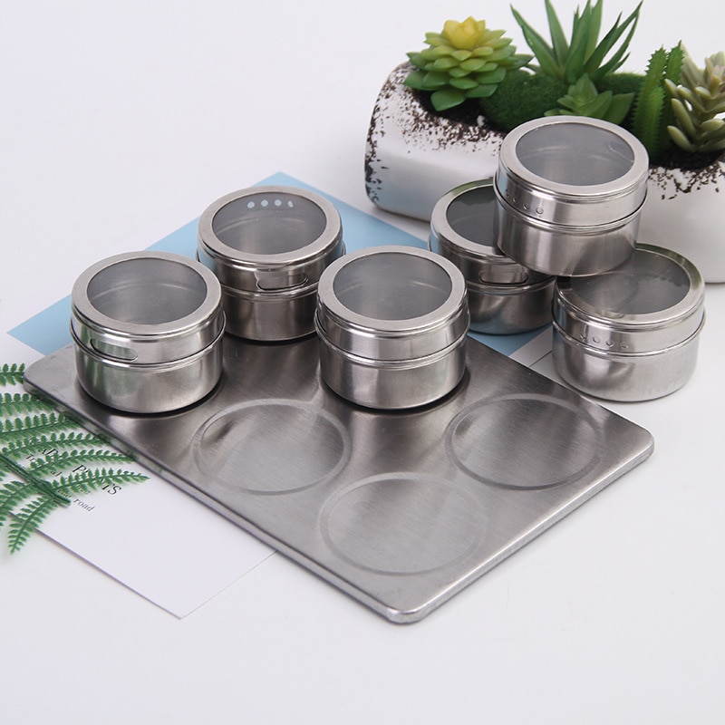 Pots à épices magnétiques en acier inoxydable, avec support mural, récipients d&#39;assaisonnement, outils de pulvérisation pour poivre