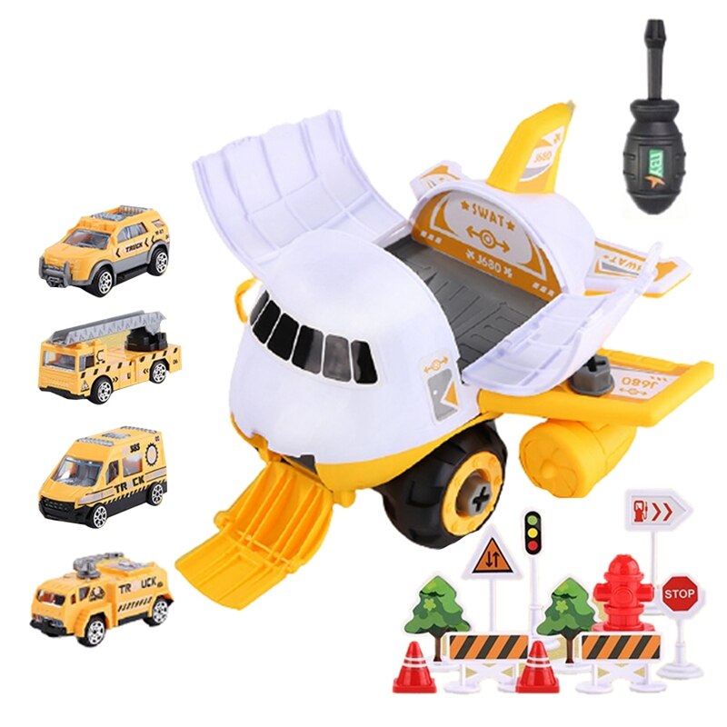 Simulation Children's Assemble Airplane Toy with Mini Truck Car: Yellow