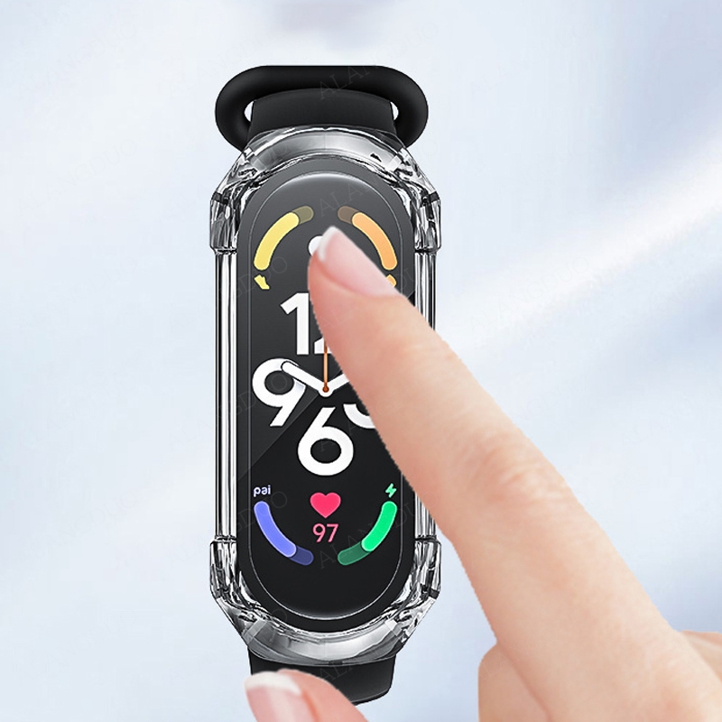 Funda de PC + Protector de pantalla de vidrio templado para Xiaomi Mi Band 8, 7, 6, 5, 4, mi band 8, parachoques protector, accesorios de cubierta antiarañazos